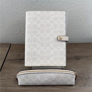 Coach White Notebook and Pencil Case In Signature Canvas